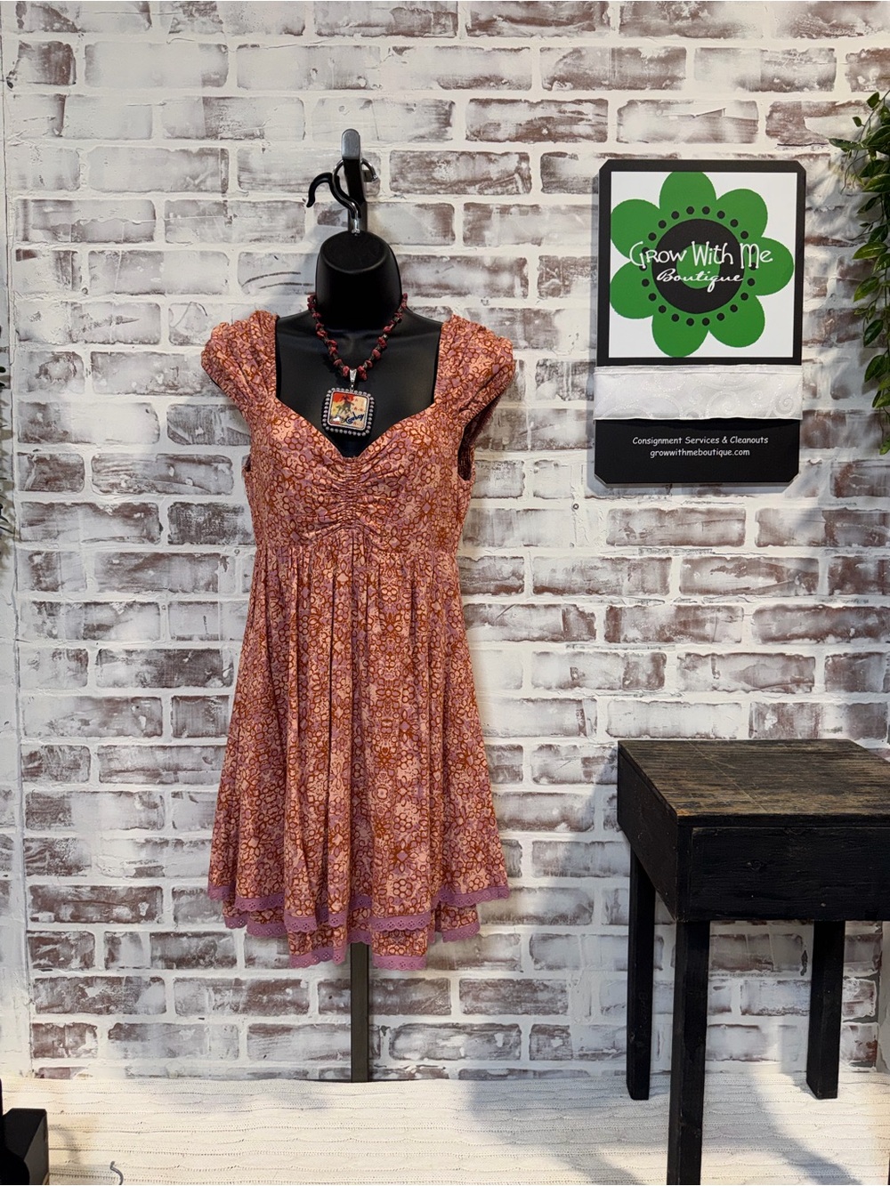 Free People Rust Floral Mini Dress with Cap Sleeves